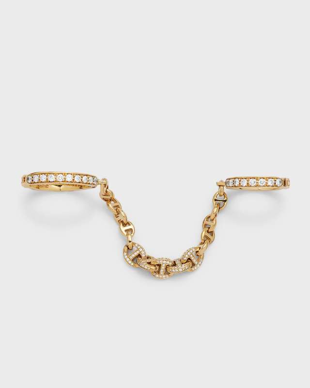 3mm Bonded Ring with Pave 5mm Links in 18K Yellow Gold - Size 7.5 and 3